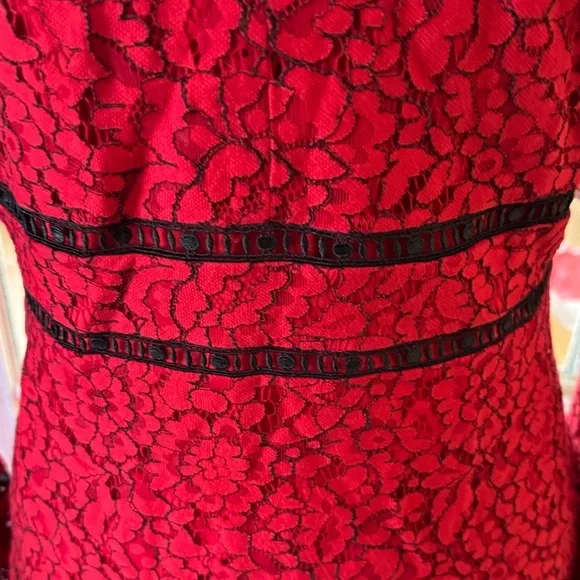 Shoshanna Romantic Red Lace Long Sleeve Keyhole Dress NWT Anthropologie - Picture 7 of 16